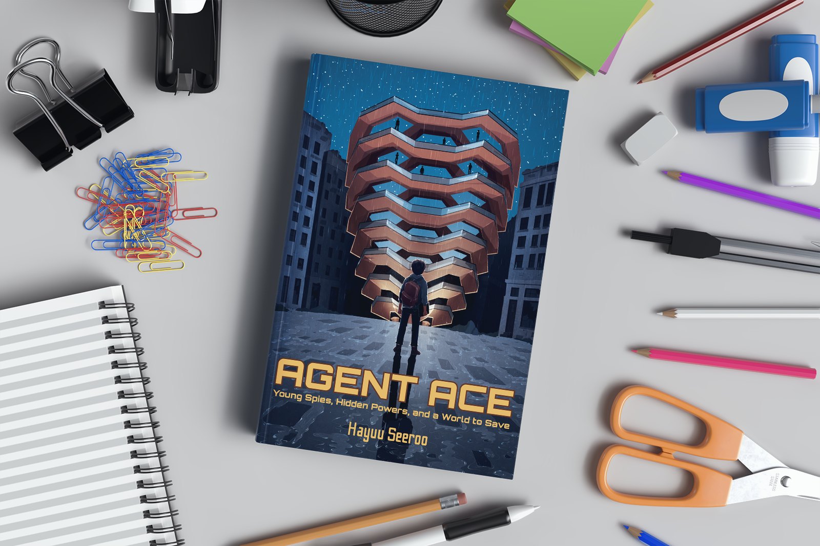 Agent Ace on a desk with stationery