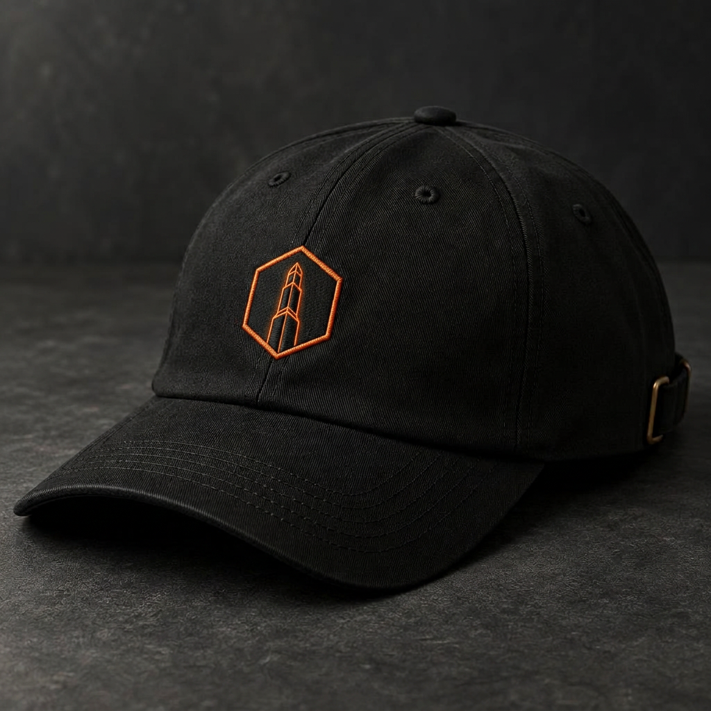Black structured Agent Ace cap with a tonal embroidered shield emblem